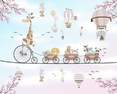 Papel de Parede Infantil Girafa na Bicicleta - comprar online