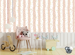 Papel de Parede Faixas e Bolinhas Douradas