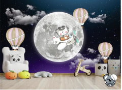 Papel de Parede Lua Cheia e Ursinhos Aviadores