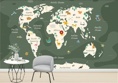 Papel de Parede Mapa Mundi Verde Musgo