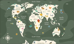 Papel de Parede Mapa Mundi Verde Musgo