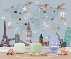 Papel de Parede Infantil Mapa Mundi Lúdico