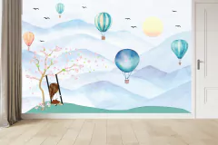 Papel de Parede Menina Balanço e Balões
