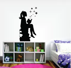 Adesivo De Parede Menina e Livros