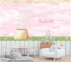 Papel de Parede Jardim Flores e Borboletas com Nome