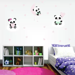 Adesivo De Parede Pandas - Lua Nuvens Coração