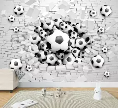 Papel de Parede Infantil Bolas de Futebol 3D