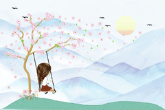 Papel de Parede Infantil Menina no Balanço - comprar online