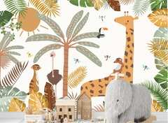 Papel de Parede Infantil Safari Cute e Folhagens