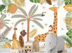 Papel de Parede Infantil Safari Cute e Folhagens