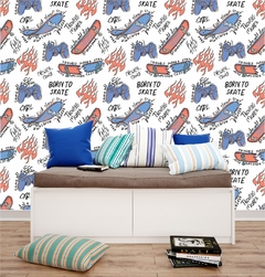 Papel de Parede Skates Azul e Vermelho