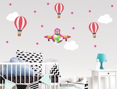 Adesivo De Parede Urso Aviador Balões Rosa