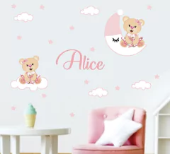 Adesivo de Parede Ursinhas Lua nuvens