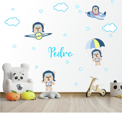 Adesivo de Parede Ursinho Aviador e Nome