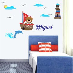 Adesivo de Parede Ursinho Marinheiro Golfinho