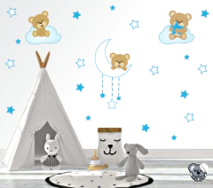 Adesivo De Parede Urso Lua e Nuvens