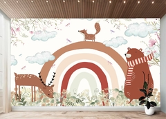 Papel de Parede Infantil Urso Cervo e Arco Iris