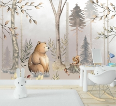 Papel de Parede Urso e Esquilo na Floresta Encantada