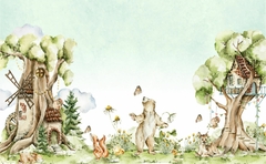 Papel de Parede Urso na Floresta Aquarela
