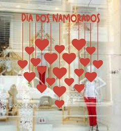 Adesivo de Vitrine Feliz Dia dos Namorados e Corações