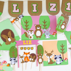 Imagem do Kit Papelaria para Festa - Animais do Bosque Menina