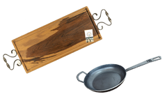 Set sarten acero 25 + tabla guayubira con asas