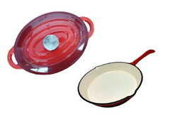 Set Rojo CEG Olla Oval + Sartén de Hierro Esmaltado