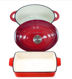 Set Olla Oval + Fuente de Hierro Esmaltado Tipo Cocotte