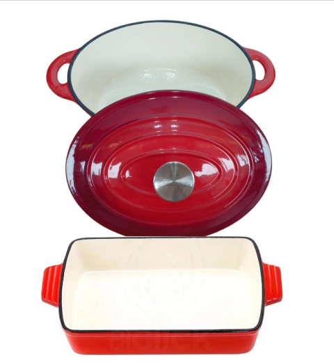 Set Olla Oval + Fuente de Hierro Esmaltado Tipo Cocotte