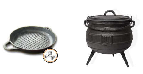 Set Grill PAELLERA con asas + caldero 15 lts hierro fundido