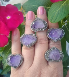 anillo amatista y pirita corazon