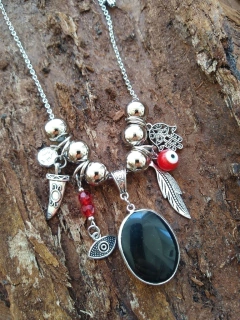 collar "fuera mala onda" obsidiana