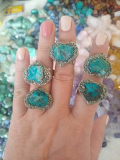 anillo crisocola y pirita corazon
