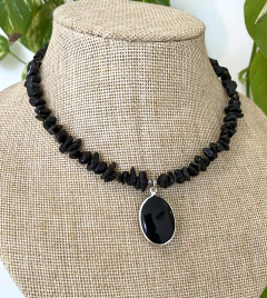 collar corto gargantilla escallas oval obsidiana negra en internet