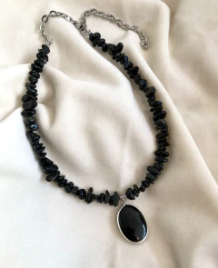 collar corto gargantilla escallas oval obsidiana negra - comprar online
