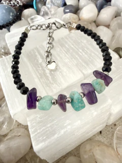Pulsera 7 escallas soy calma estoy en paz amazonita y amatista - comprar online