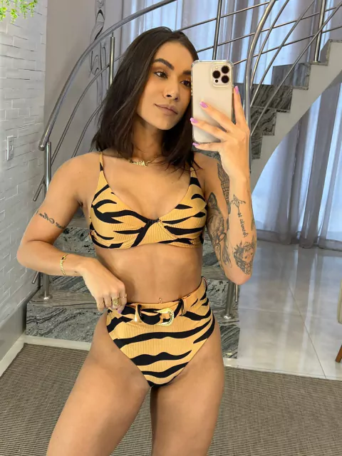 BIQUINI ARO COM HOT PANT GLACE CANELADO CINTO REMOVIVEL