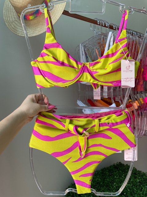BIQUINI ARO COM HOT PANT GLACE CITRIC CANELADO CINTO REMOVIVEL