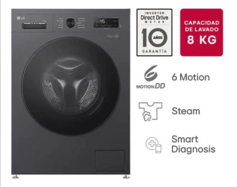 Lavarropas Automático Lg Wm80mvfs6 8kg 1200rpm Inverter Gris Gris Oscuro