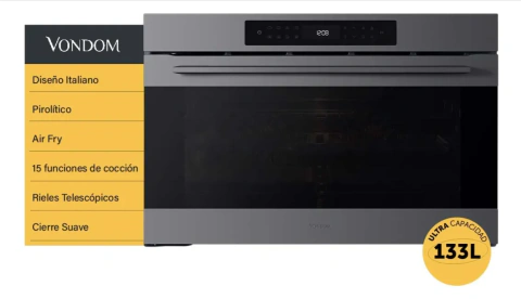 Horno Vondom Eléctrico Empotrable Pirolítico Con Air Fry 133 L 90cm Color Negro TNC90MIBS