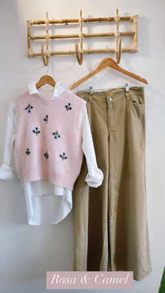 Pantalón wide leg gabardina