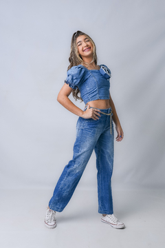 Blusa Jeans Mania Flor 2261049 Claro - Jacris Kids | Transformando Sonhos em Moda