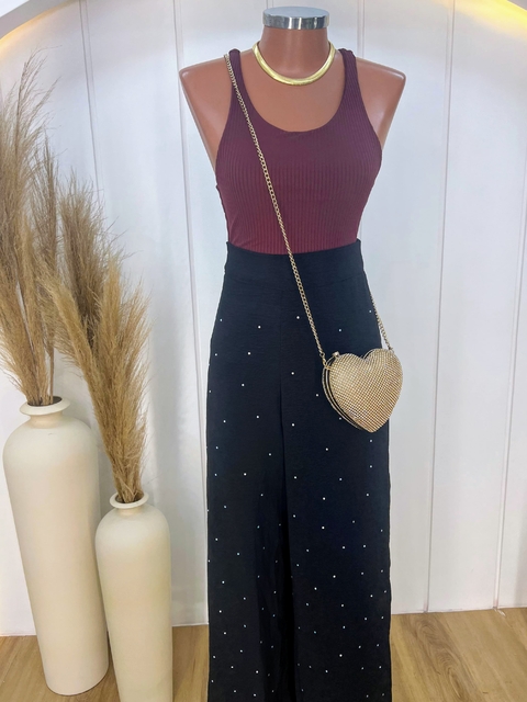 CONJUNTO BODY E CALÇA COM APLICACAO