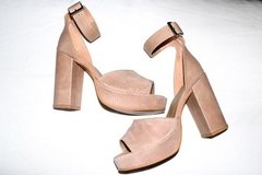 Sandalias Plataforma Taco Palo Cuero Gamuza Nude Quica Lules