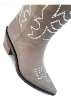 Botas Texanas Mujer Cuero Cemento Bordadas Quica Medanos