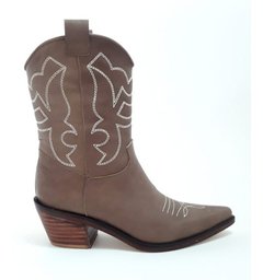 Botas Texanas Mujer Cuero Cemento Bordadas Quica Medanos - comprar online