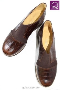 Zapato Botineta Plataforma Cuero Crocco Chocolate Quica Lima - tienda online
