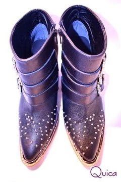 Bota Texana Cuero Tachas Y Hebillas Quica Paloma - comprar online