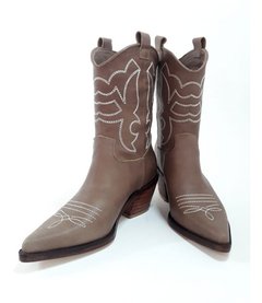 Botas Texanas Mujer Cuero Cemento Bordadas Quica Medanos