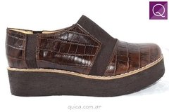 Zapato Botineta Plataforma Cuero Crocco Chocolate Quica Lima